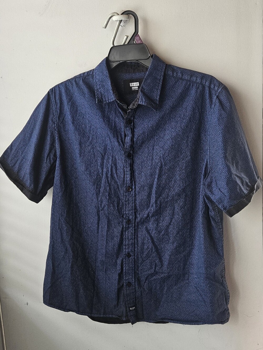 Hype Navy Short Sleeve Button Down Shirt XL Large